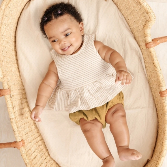 Quincy Mae Other - Quincy Mae Ocre Stripes Peplum Top and Bloomer Set